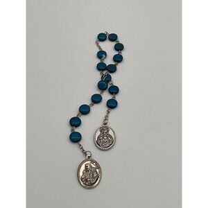 Blue Rosary Bracelet With Silver-Tone Medals Religious Pray For Us Inscription